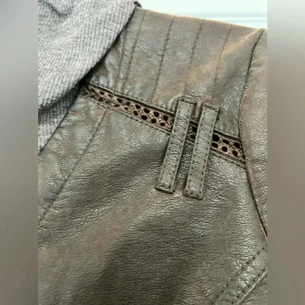 Anthropologie Hei Hei knit Layered Causeway Brown Vegan
Leather Jacket Sz‎ S - Picture 9 of 16